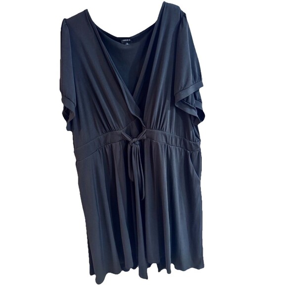 Torrid Black Dress Size 6X Belted Tie Waist V Neck Slimming Pockets Stretchy - Picture 1 of 5